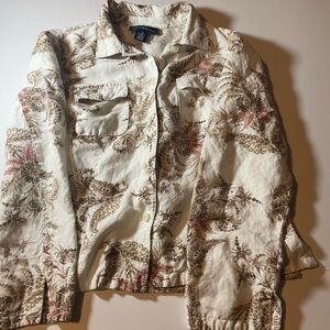 Evan Picone Cream and Brown Floral Utility Jacket